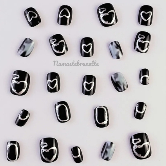 2/$16 Black Silver Hearts Press On Nails - Picture 9 of 14